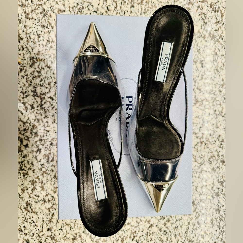 Prada Modellerie Clear Metallic Mules size 40
